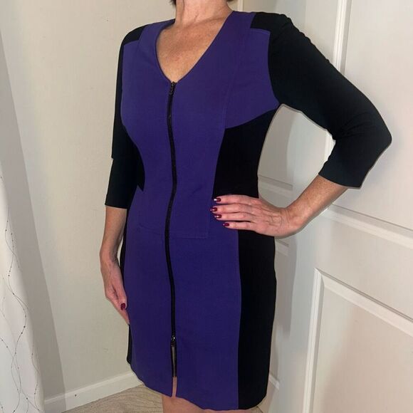 Etcetera Dresses & Skirts - Etcetera Purple Black Mid Sleeve Colorblock Dress